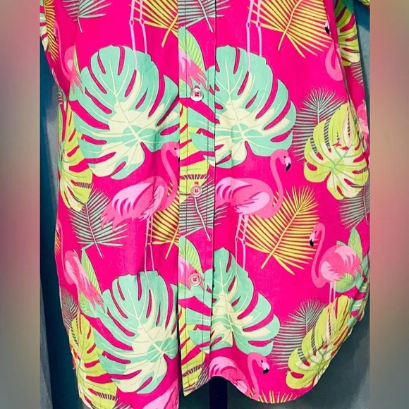 Massive Flamingo Hawaiian Shirt Size Small Pink Green Bright Button Up - Picture 3 of 13